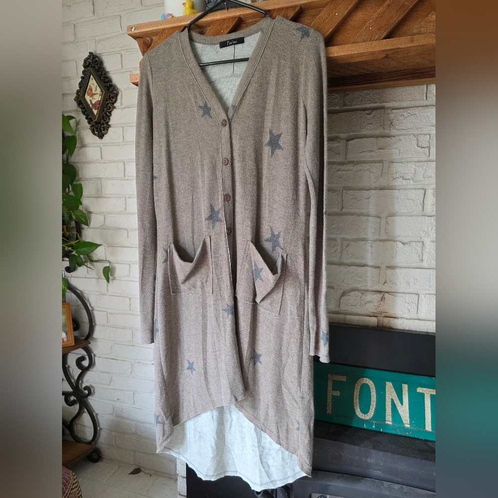 Paolino Super Soft Star Print Duster Button Up Women's Size Small